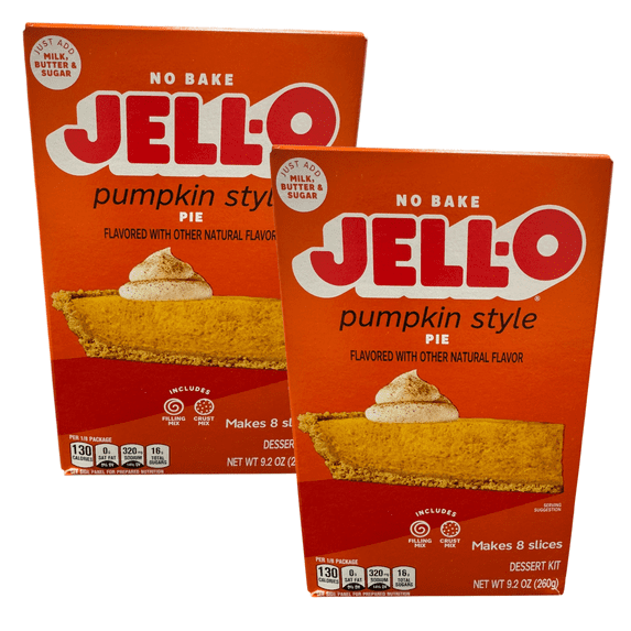 Jell-O No Bake Pumpkin Style Pie Dessert Kit with Filling Mix & Crust Mix, 9.2 oz Box - 2 Pack