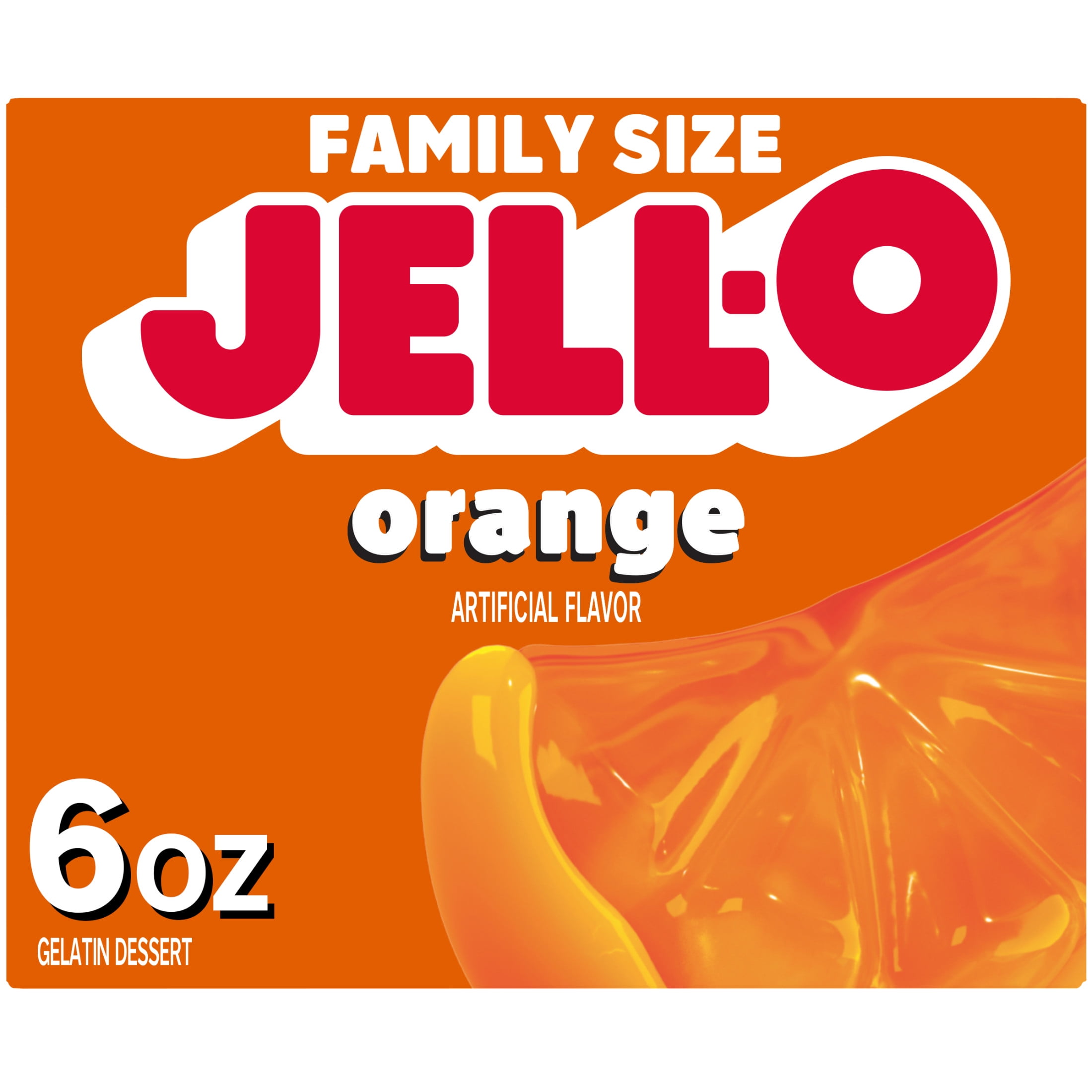 Jell-O Orange Artificially Flavored Gelatin Dessert Mix, Family Size, 6 oz Box