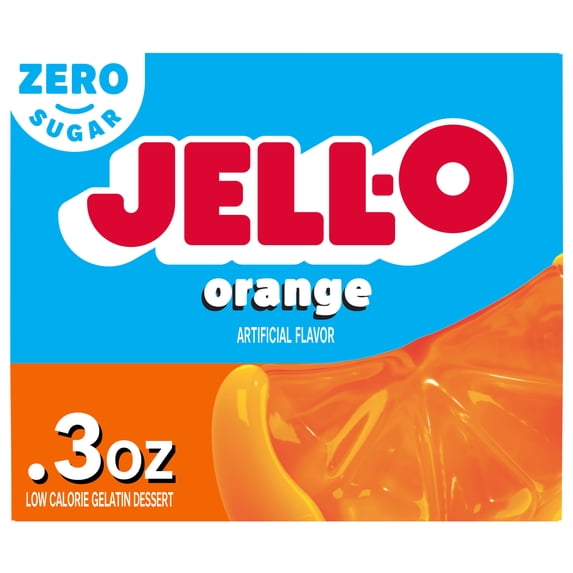 Jell-O Orange Artificially Flavored Zero Sugar Low Calorie Gelatin Dessert Mix, 0.3 oz Box