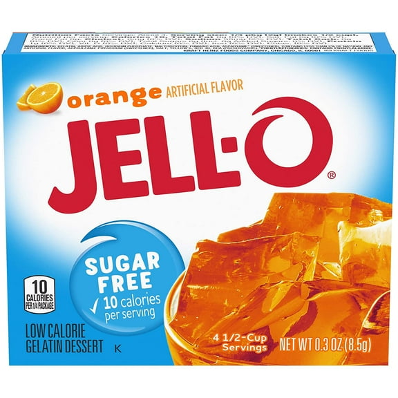 Jell-O Sugar Free Gelatin Dessert, Orange, 0.6 Ounce Pack of 8-989938364