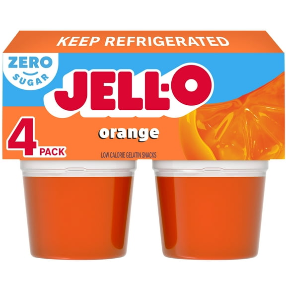 Jell-O Orange Sugar Free Jello Cups Gelatin Snack, 4 Ct Cups