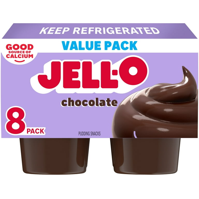 Jell-O Chocolate Pudding Cups, Value 8 Pack, Original Flavor