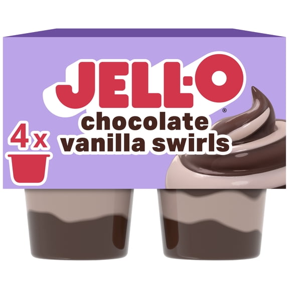 Jell-O Original Chocolate Vanilla Swirls Artificially Flavored Ready-to-Eat Pudding Snack Cups, 4 Count Cups