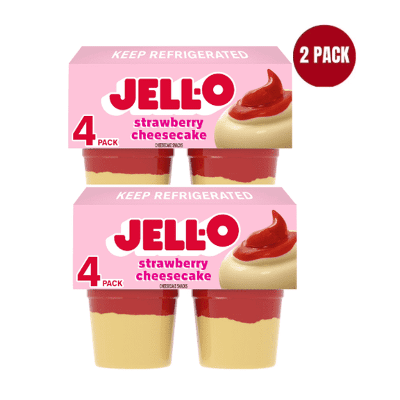 Jell-O Original Strawberry Cheesecake Pudding Cups Snack, 4 Ct Cups Pack of 2