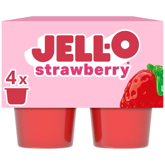 Jell-O Original Strawberry Artificially Flavored Ready-to-Eat Gelatin Snack Cups, 4 Count Cups