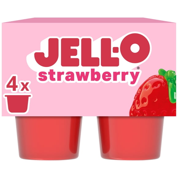 Jell-O Original Strawberry Artificially Flavored Ready-to-Eat Gelatin Snack Cups, 4 Count Cups