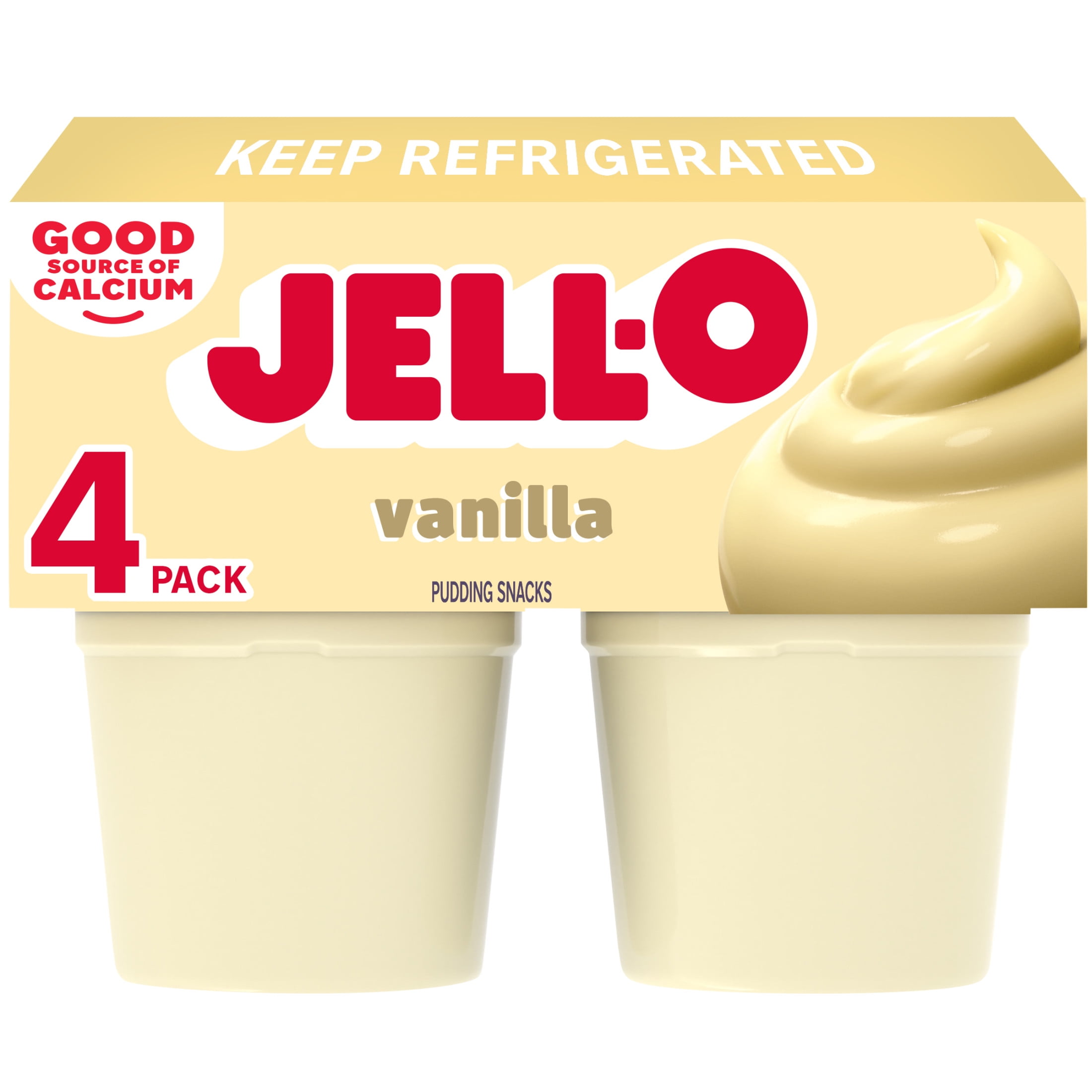 Jell-O Original Vanilla Pudding Cups Snack, 4 Ct Cups