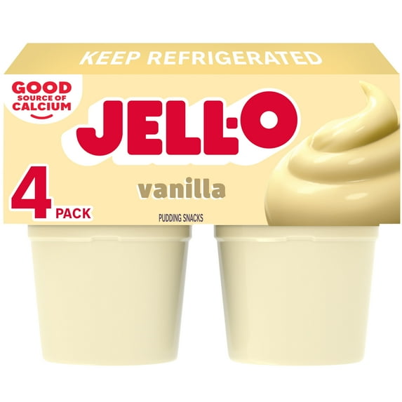 Jell-O Original Vanilla Pudding Cups Snack, 4 Ct Cups