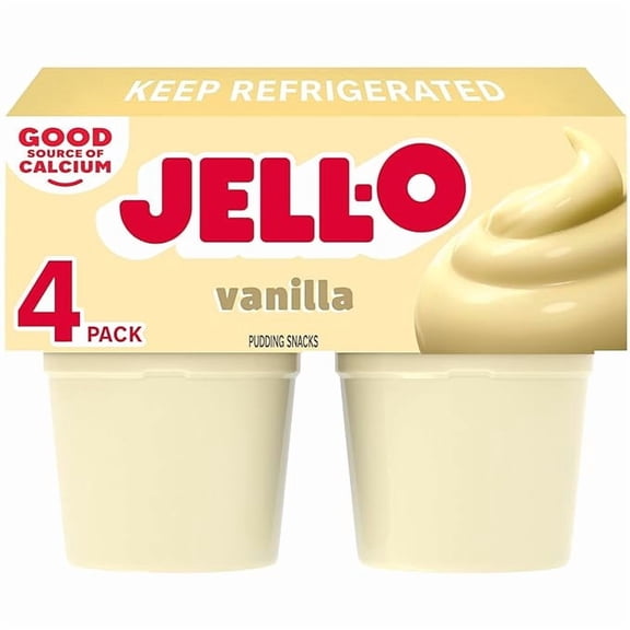 Jell-O Original Vanilla Ready-To-Eat Pudding Cups Snack, 4 Ct Cups(Pack of 3)
