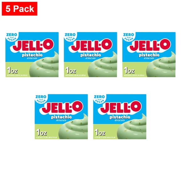 Jell-O Pistachio Zero Sugar Instant Reduced Calorie Pudding & Pie Filling Mix, Box 1 oz - 5 Pack