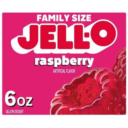Jell-O Raspberry Gelatin Dessert Mix, Family Size, 6 oz Box