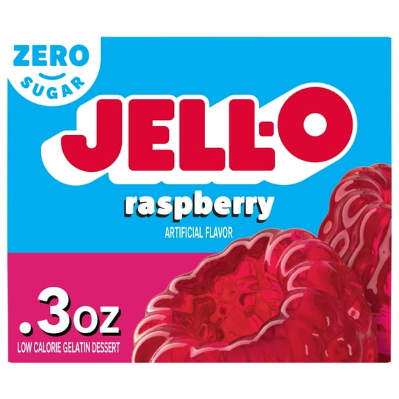 Jell-O Raspberry Artificially Flavored Zero Sugar Gelatin Dessert Mix, 0.3 oz Box