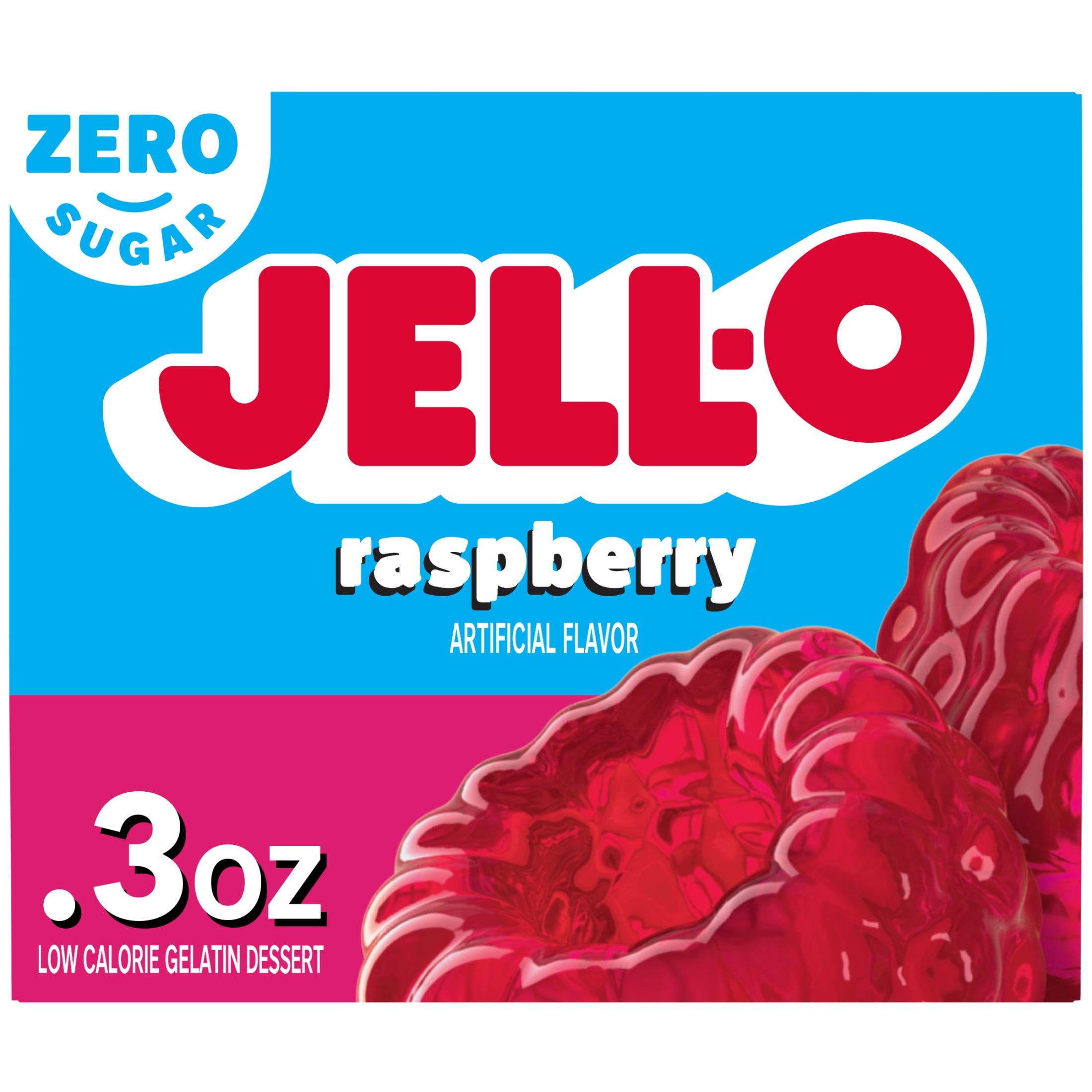 Jell-O Raspberry Artificially Flavored Zero Sugar Gelatin Dessert Mix, 0.3 oz Box