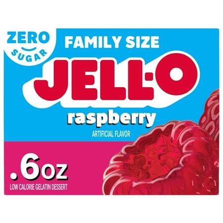 Jell-O Raspberry Zero Sugar Gelatin Dessert Mix, Family Size, 0.6 oz Box