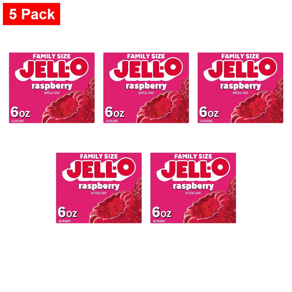 Jell-O Raspberry Gelatin Dessert Mix, Family Size, Box 6 oz - 5 Pack ...