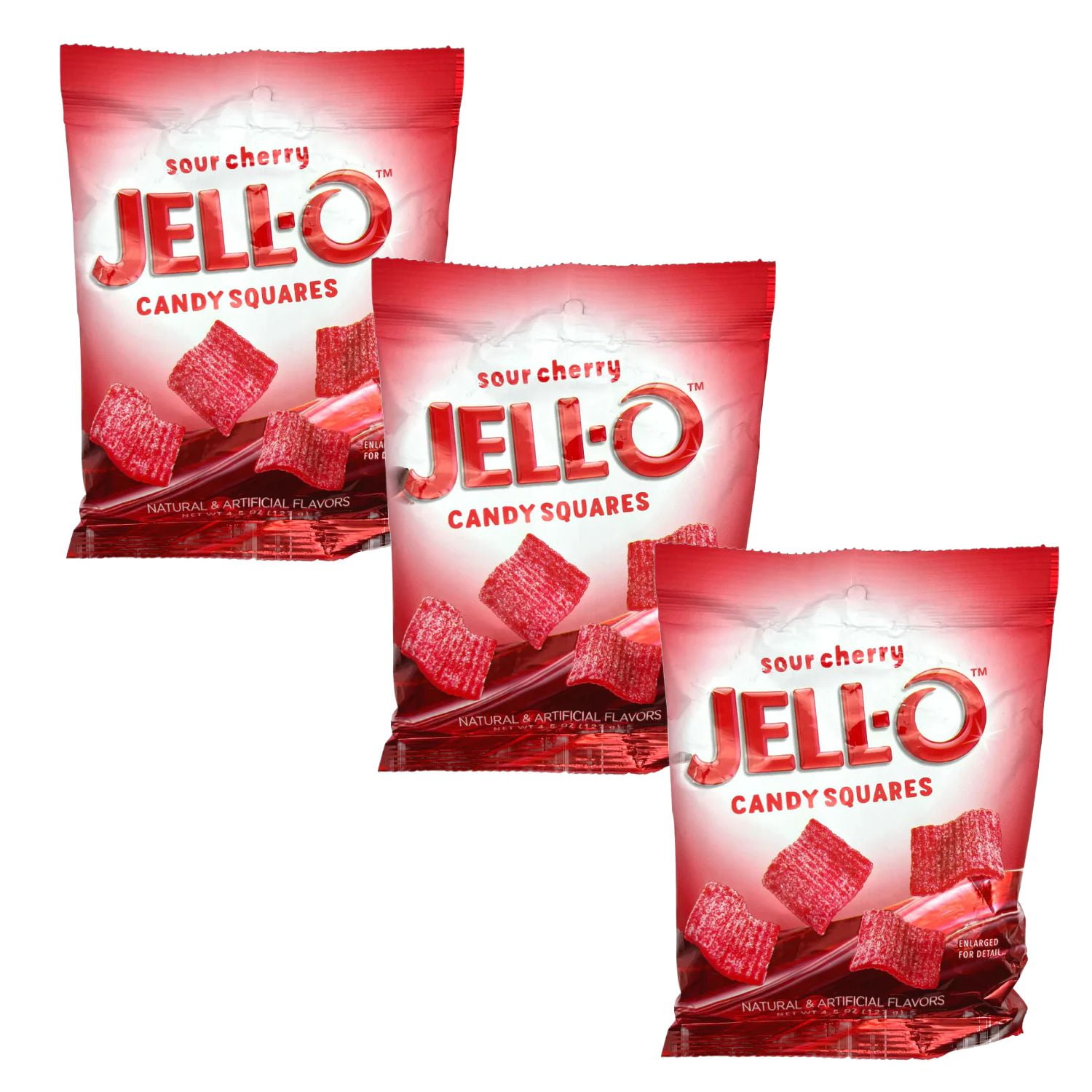 JellO Sour Cherry Candy Squares 3 Bags 4.5 oz. each