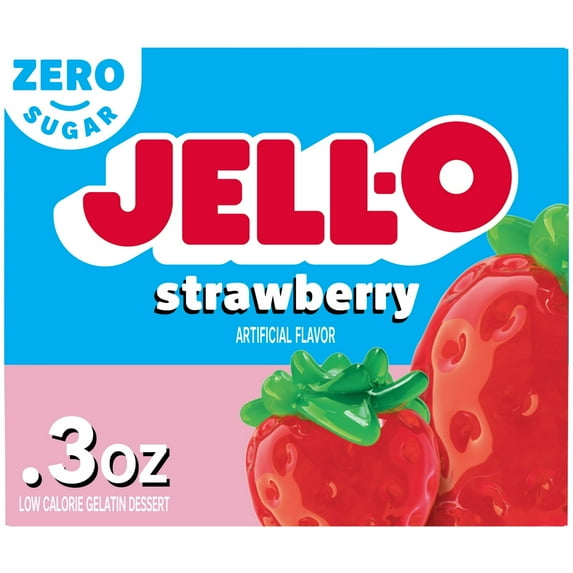 Jell-O Strawberry Artificially Flavored Zero Sugar Low Calorie Gelatin Dessert Mix 0.3 oz Box (Pack of 8)