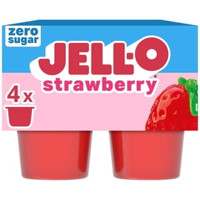 Jell-O Strawberry Artificially Flavored Zero Sugar Ready-to-Eat Gelatin Snack Cups, 4 Count Cups