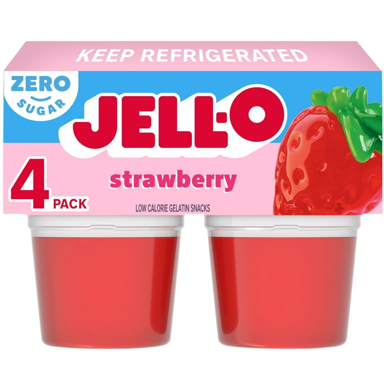 Jell-O Zero Sugar Strawberry Flavored Gelatin Snack, Pack of 4