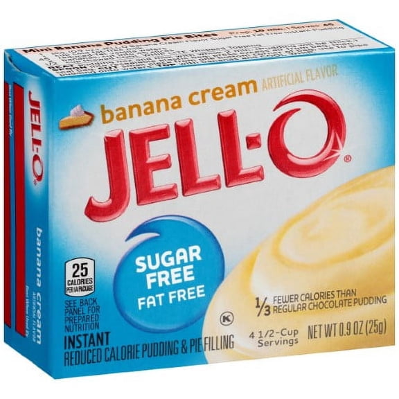 Pack of 2 - Jell-O Zero Sugar Banana Cream Instant Pudding & Pie Filling 0.9 oz