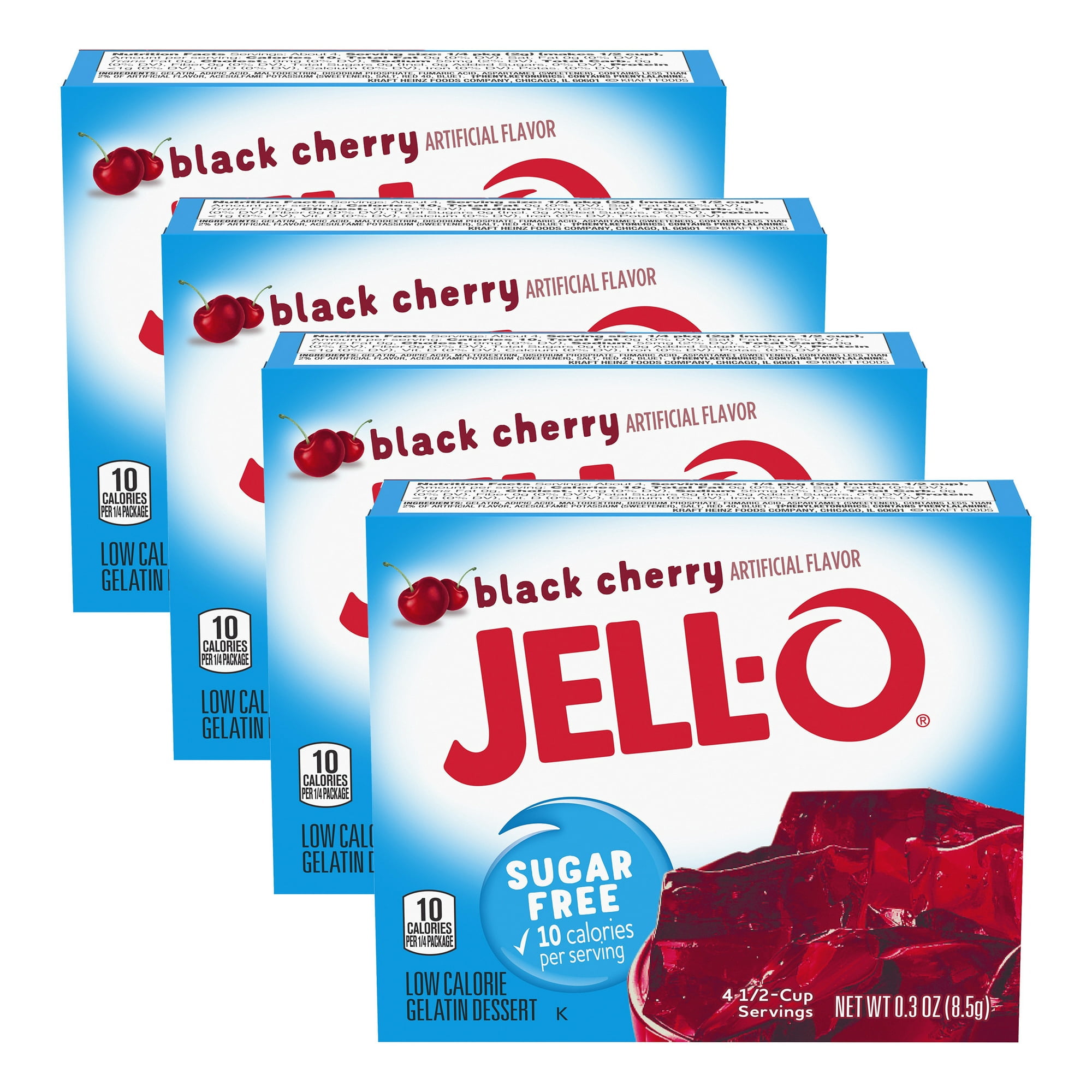 Jell-O, Sugar Free Gelatin Mix, Black Cherry, 0.3 oz Box (Pack of