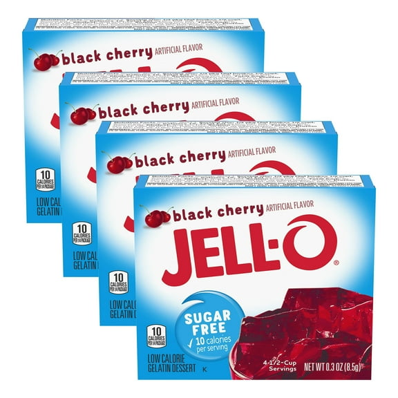 Jell-O Sugar Free Black Cherry Instant Gelatin Mix, 0.3 oz Box (Pack of 4)