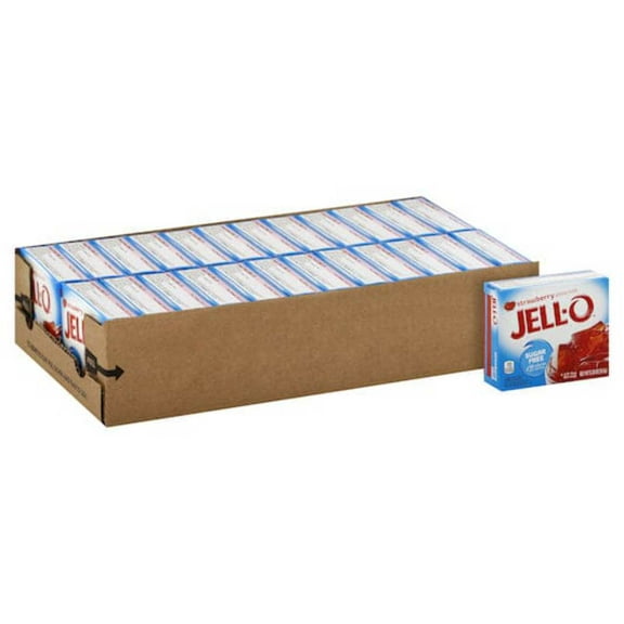 (24 pack) Jell-O Strawberry Zero Sugar Low Calorie Gelatin Dessert Mix, 0.3 oz Box