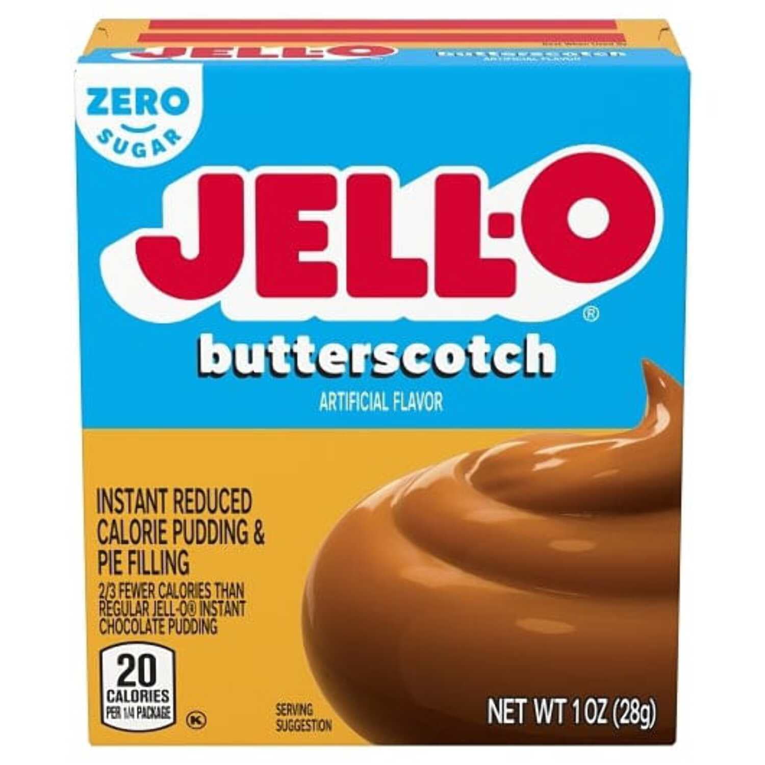 (24 pack) Jell-O Butterscotch Zero Sugar Instant Reduced Calorie Pudding & Pie Filling Mix, 1 oz Box