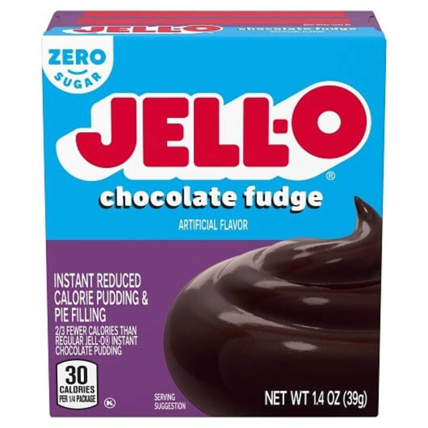 (24 pack) Jell-O Chocolate Fudge Zero Sugar Instant Reduced Calorie Pudding & Pie Filling Mix, 1.4 oz Box