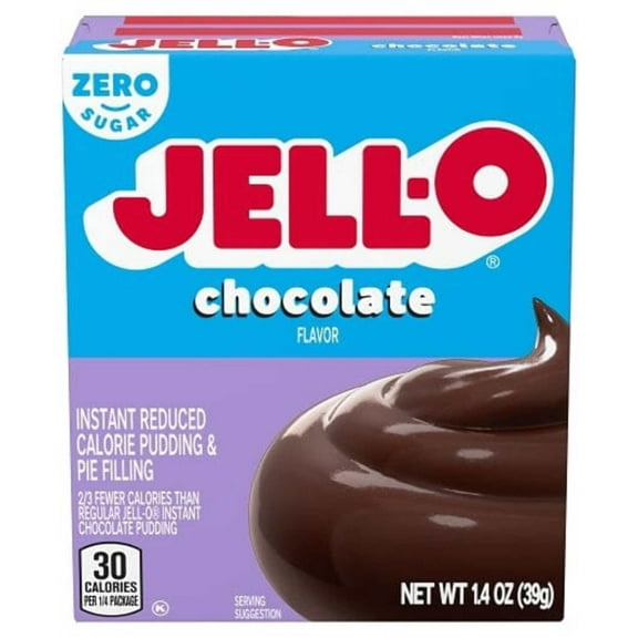(24 pack) Jell-O Chocolate Flavor Zero Sugar Instant Reduced Calorie Pudding & Pie Filling Mix, 1.4 oz Box