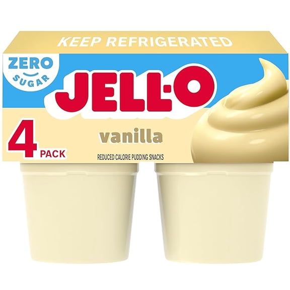 Jell-O Vanilla Artificially Flavored Zero Sugar Ready-to-Eat Pudding Snack Cups, 4 ct Cups