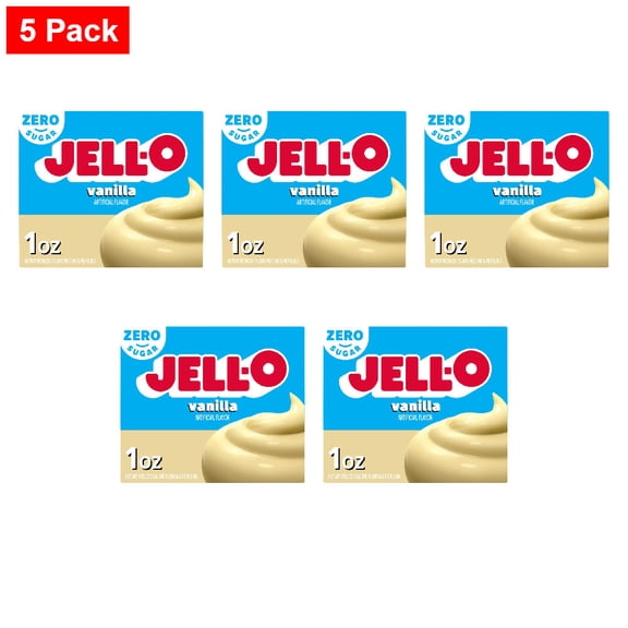 Jell-O Vanilla Zero Sugar Instant Reduced Calorie Pudding & Pie Filling Mix, Box 1 oz - 5 Pack