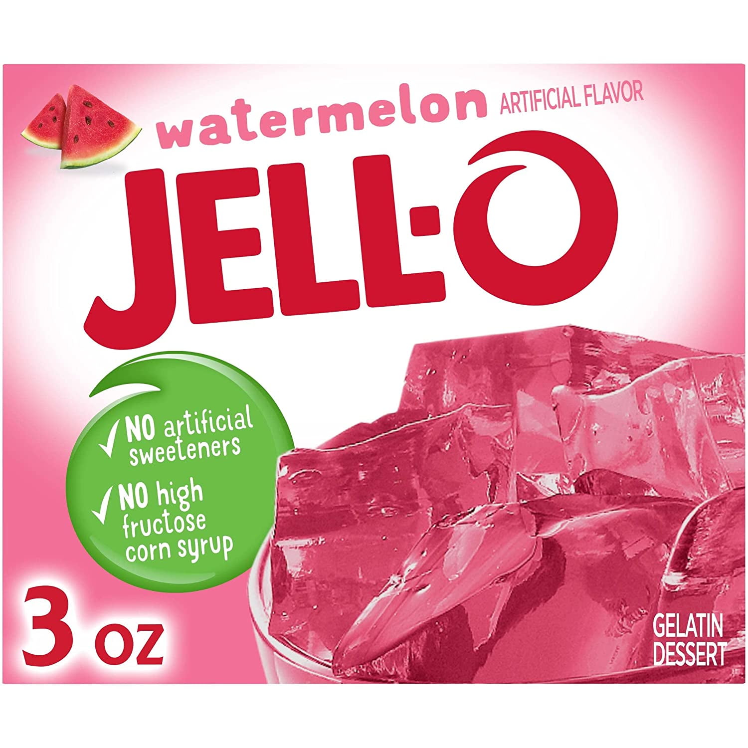 Jell-O Watermelon Flavored Gelatin Dessert Mix, Fat Free, No Artificial