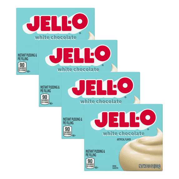 Jell-O White Chocolate Instant Pudding Mix, 3.3 oz Box, Pack of 4