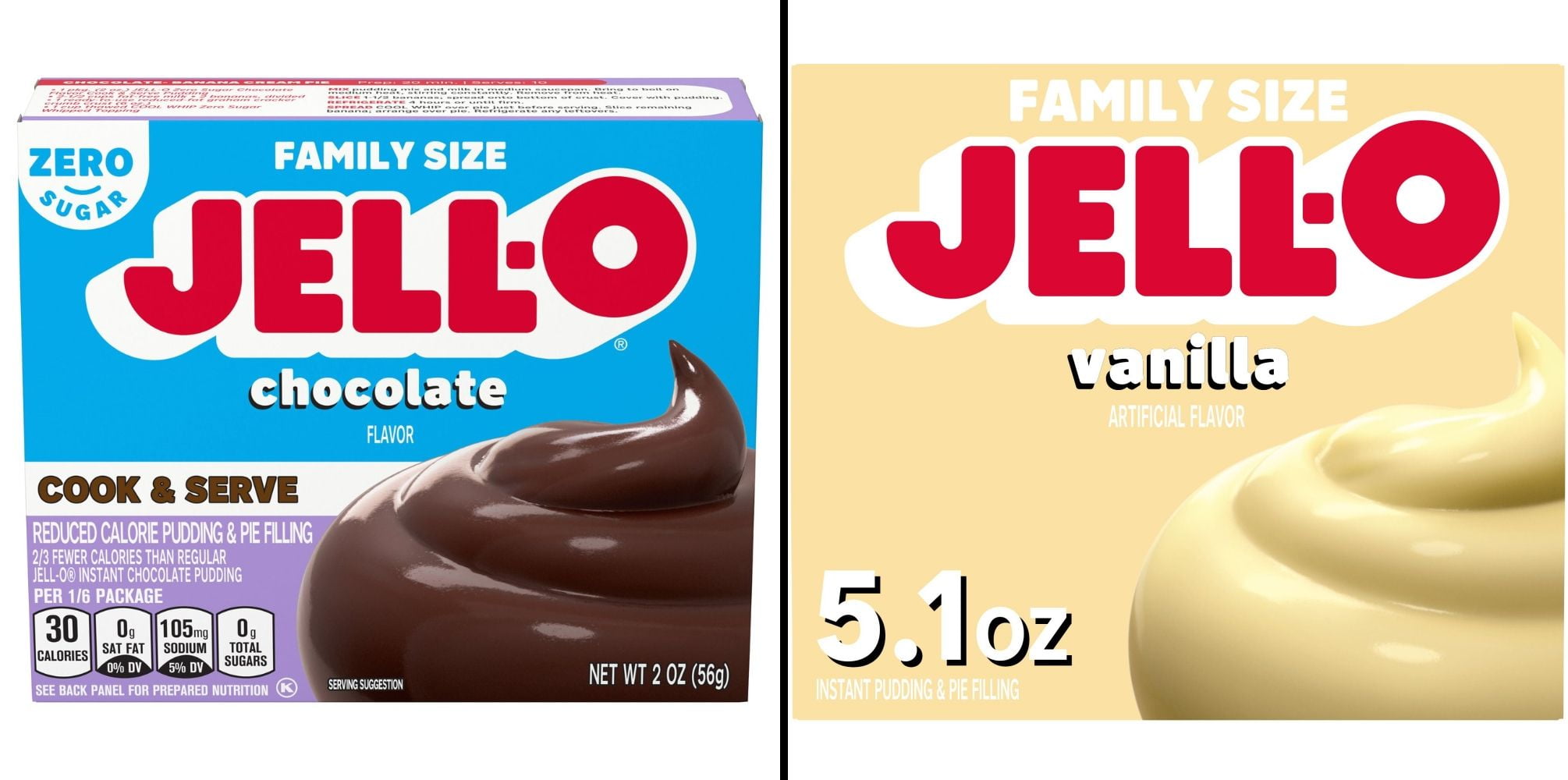 Jell-O Zero Sugar Cook Chocolate Pudding 2 oz & Jell-O Vanilla