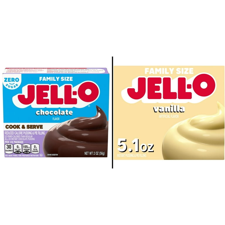Jell-O Zero Sugar Cook Chocolate Pudding 2 oz & Jell-O Vanilla