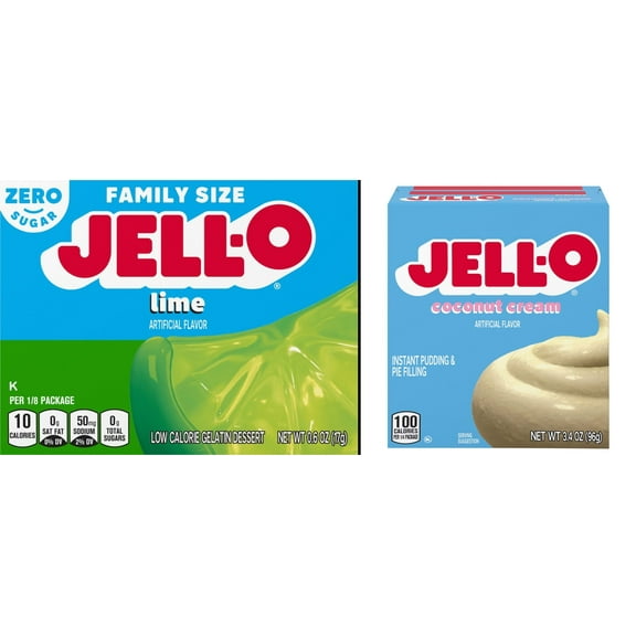 Jell-O Zero Sugar Lime Gelatin 0.60 oz & Jell-O Coconut Cream Instant Pudding Mix 3.4 oz