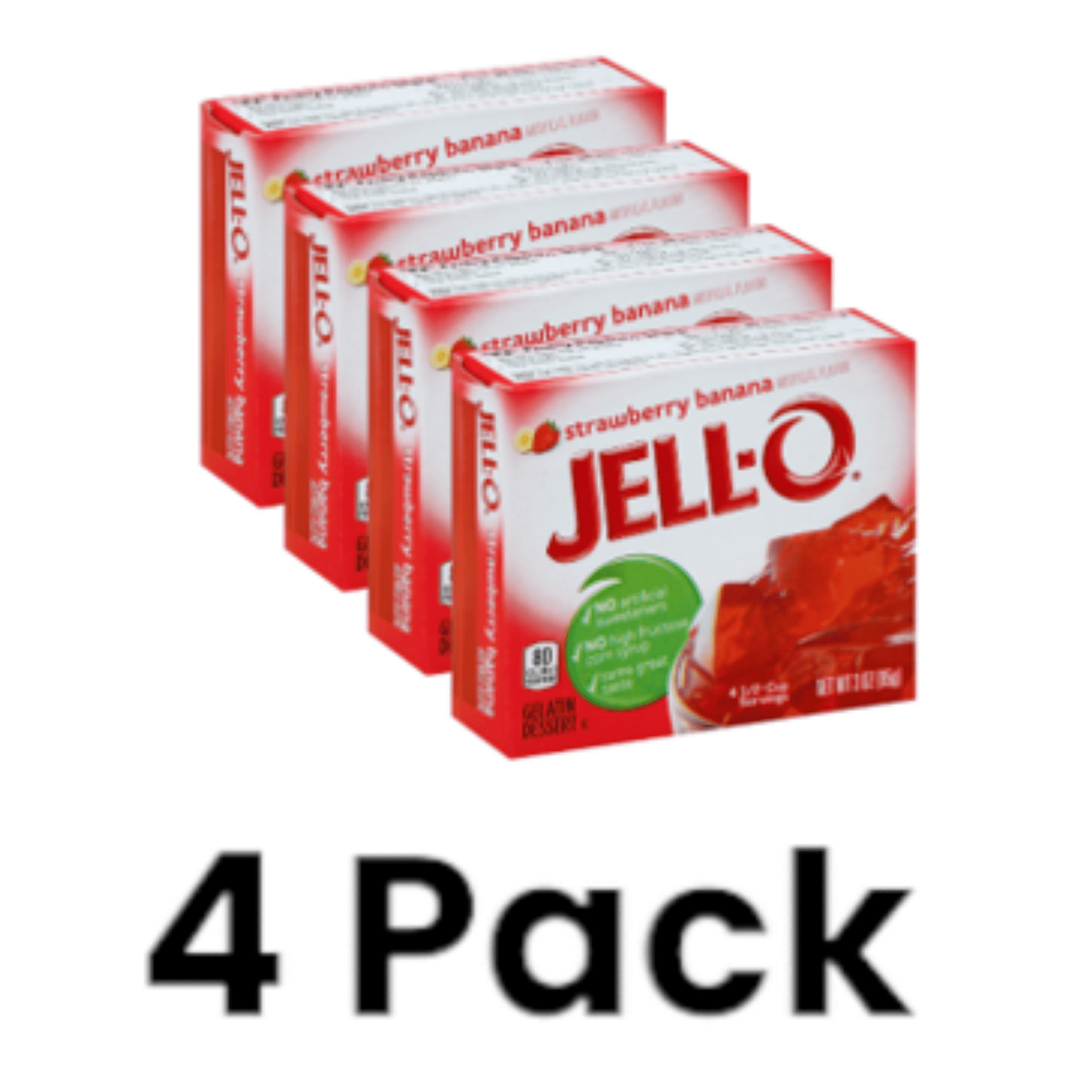 Jell-O Strawberry Banana Gelatin Mix, Fat-Free Dessert, 3 oz Pack of 4 ...