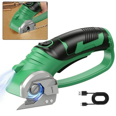 Jellas Cordless Electric Scissors, Cardboard Cutter, Rechargeable Powerful 4V Scissor Cutting Tool for Cardboard, Fabric, Leather, Green