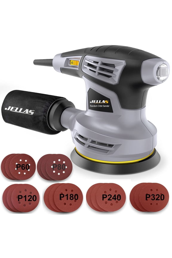 5-Inch Random Orbital Sander with 17Pcs Sandpapers, 13000RPM 6 Variable Speed Sanders for Wood, High Performance Dust Collection System for Woodworking, 2.5A, Dust Collection Bag Include