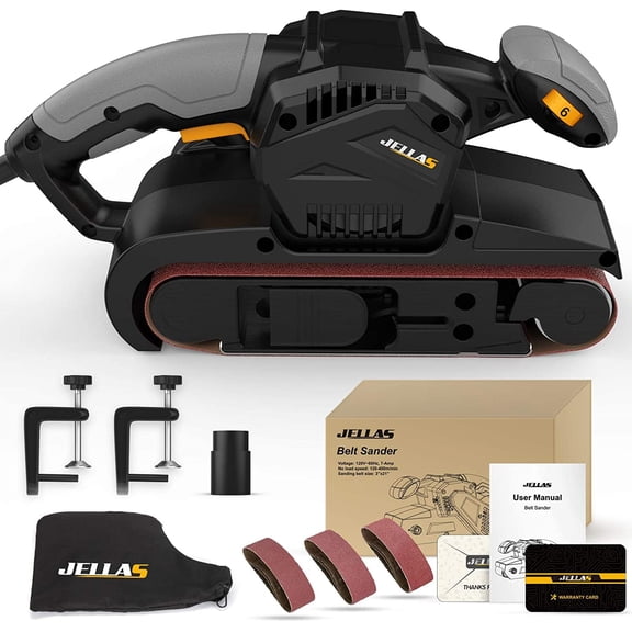 Jellas 7-Amp Professional Belt Sander | 3x21-Inch Bench Sander with Variable Speed & Dust Bag | 2-in-1 Vacuum Adapter & 10-Ft Power Cord | Heavy-Duty Woodworking Sanders for Smooth Finishing