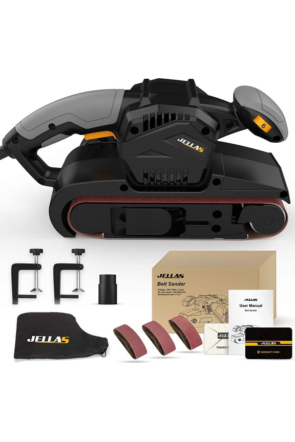 Jellas 7-Amp Professional Belt Sander | 3x21-Inch Bench Sander with Variable Speed & Dust Bag | 2-in-1 Vacuum Adapter & 10-Ft Power Cord | Heavy-Duty Woodworking Sanders for Smooth Finishing
