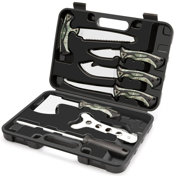 Jellas 10 Pieces Hunting Knife Set, Fixed Blade Knife Hunting Field Dressing Kit, Compact Skinning Knives for Camping Fishing, Portable Survival Kit Camping Tool Set, Camping Gear