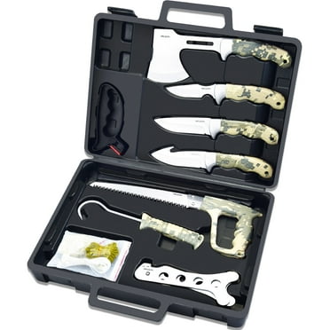 Jellas Deer Hunting Knife Set with Storage Case, 13 Pieces Butcher Kit, Fixed Blade Skinning Knife for Camping, Fishing