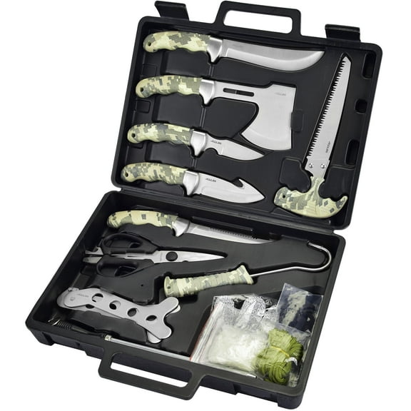 Jellas Fixed Blade Deer Hunting Knives Set, 15 Pieces Skinning Knife for Hunting, Field Dressing Kit for Hunting, Fishing, Camping