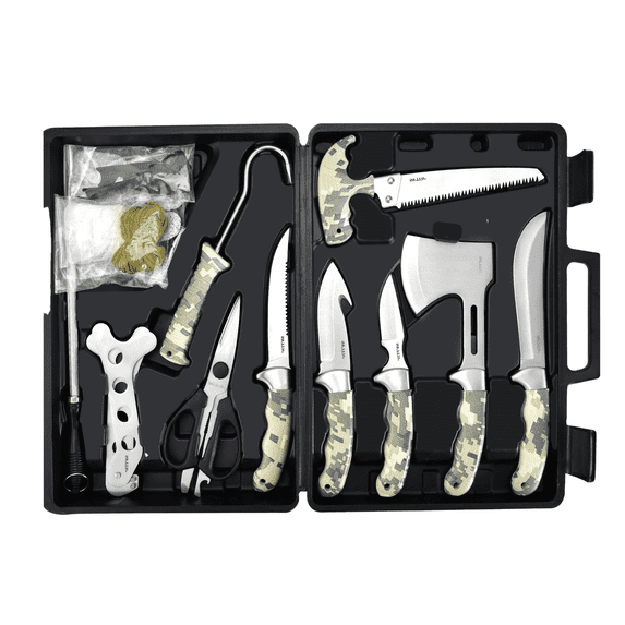 Jellas Professional 15-Piece Hunting & Outdoor Gear Set, Complete Game Processing Kit with Field Dressing Tools, Gut Hook & Specialty Blades, Ultimate Processing Solution