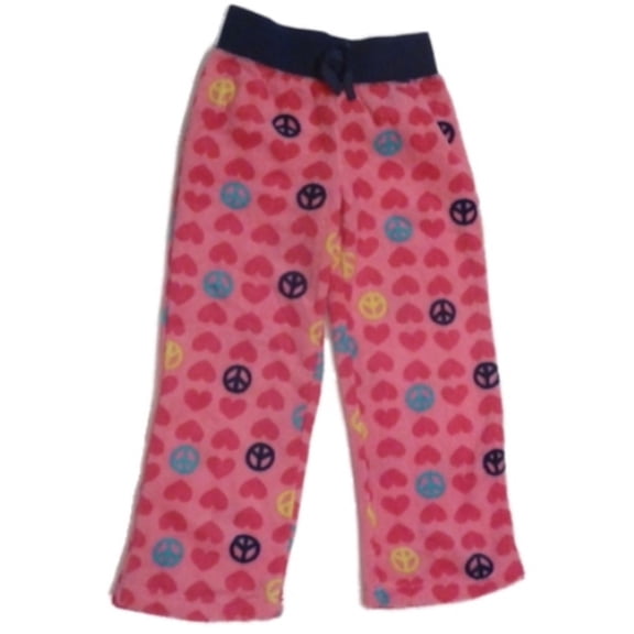 Jellifish Girl Pink Fleece Peace Love Sleep Pants Heart Pajama Bottoms Lounge XS