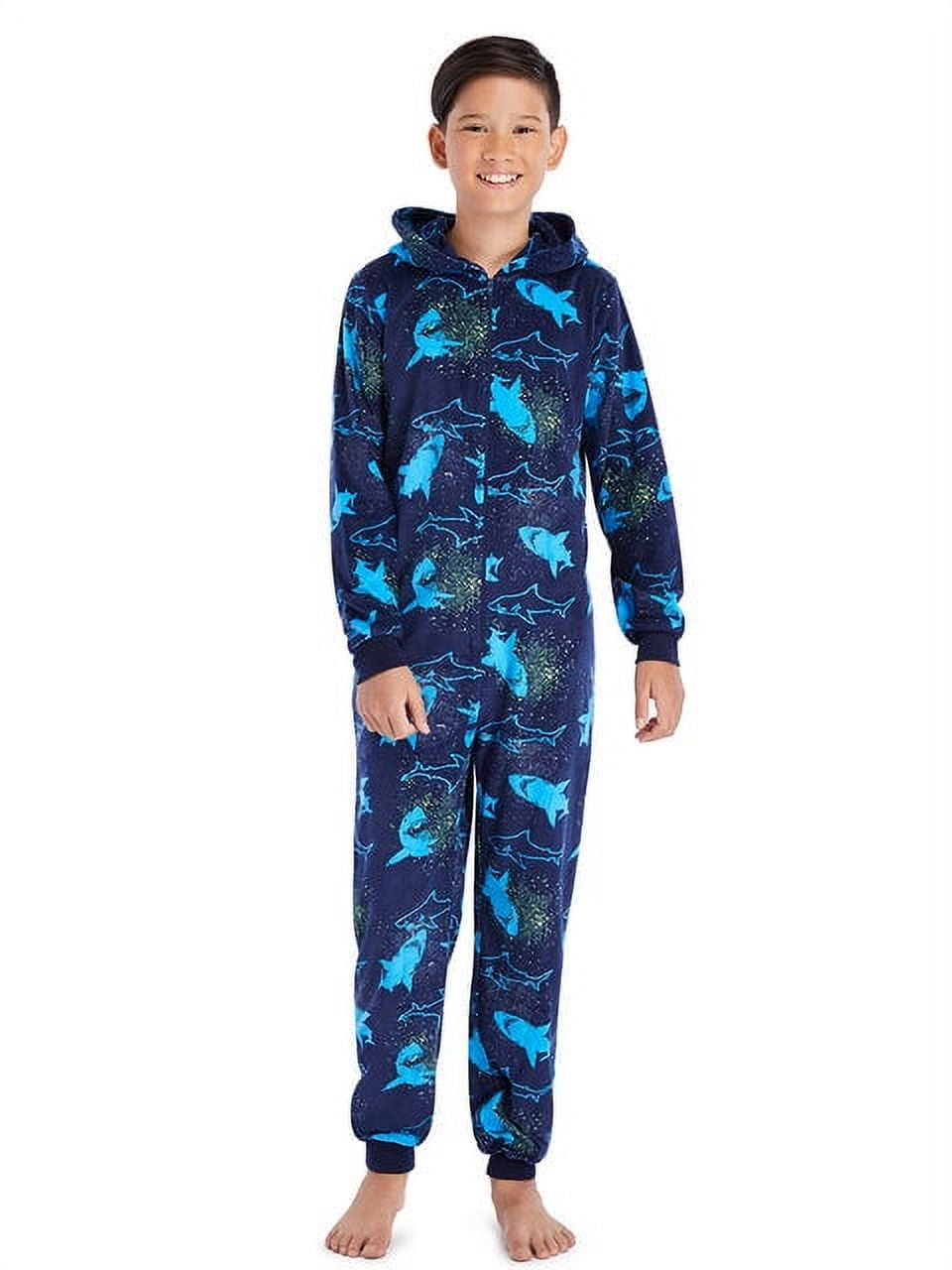Jellifish Kids Boys Plush Flannel Fleece Onesie Sleepwear with Animal Face  Hood, Flame Resistant, Footless, Half Zip Kids Pajamas, Navy, XL -  Walmart.com