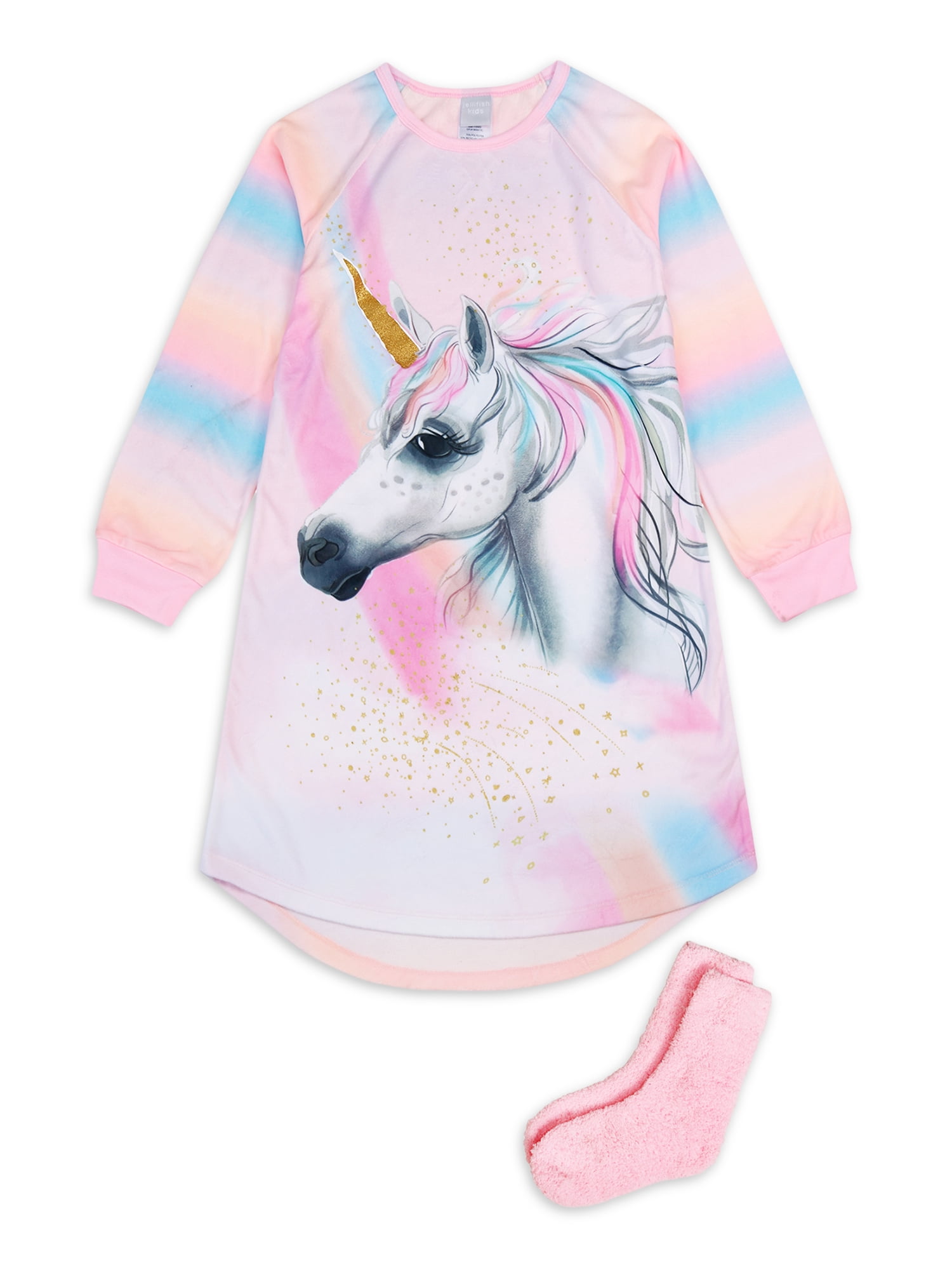 Jellifish Kids Girls Long Sleeve Velour Pajama Sleepshirt with Socks, Sizes 4-16