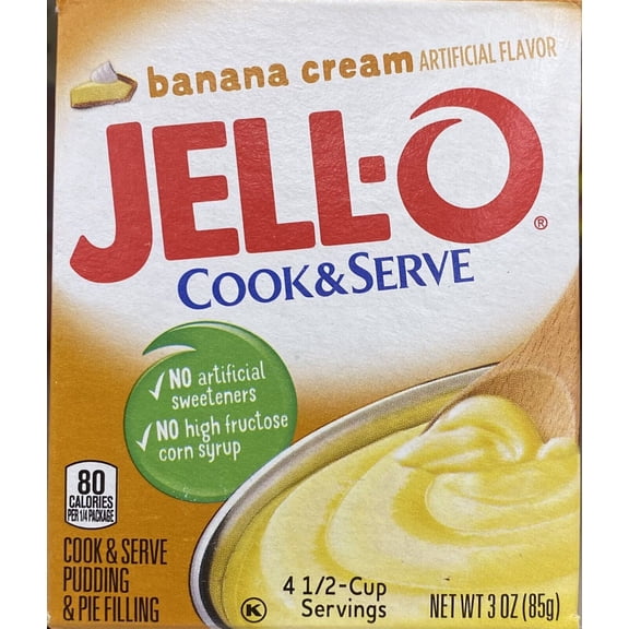Jello Cook & Serve BANANA CREAM Instant Pudding & Pie Filling Mix 3 oz Box